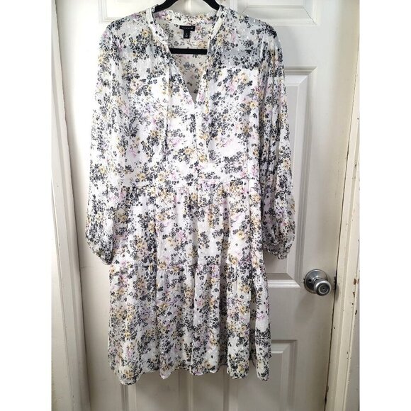 T0RRID Dresses & Skirts - Torrid Floral Long-Sleeve Tie-Waist Dress With V-Neck & Elastic Cuffs Size L